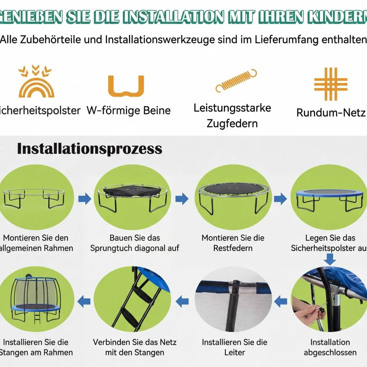 φ366 cm Trampolin mit Leiter & Basketball & Sprungmatte & Randabdeckung Gartentrampolin