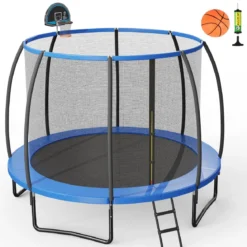 φ366 cm Trampolin mit Leiter & Basketball & Sprungmatte & Randabdeckung Gartentrampolin