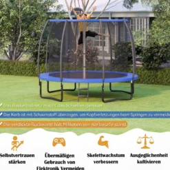 φ366 cm Trampolin mit Leiter & Basketball & Sprungmatte & Randabdeckung Gartentrampolin