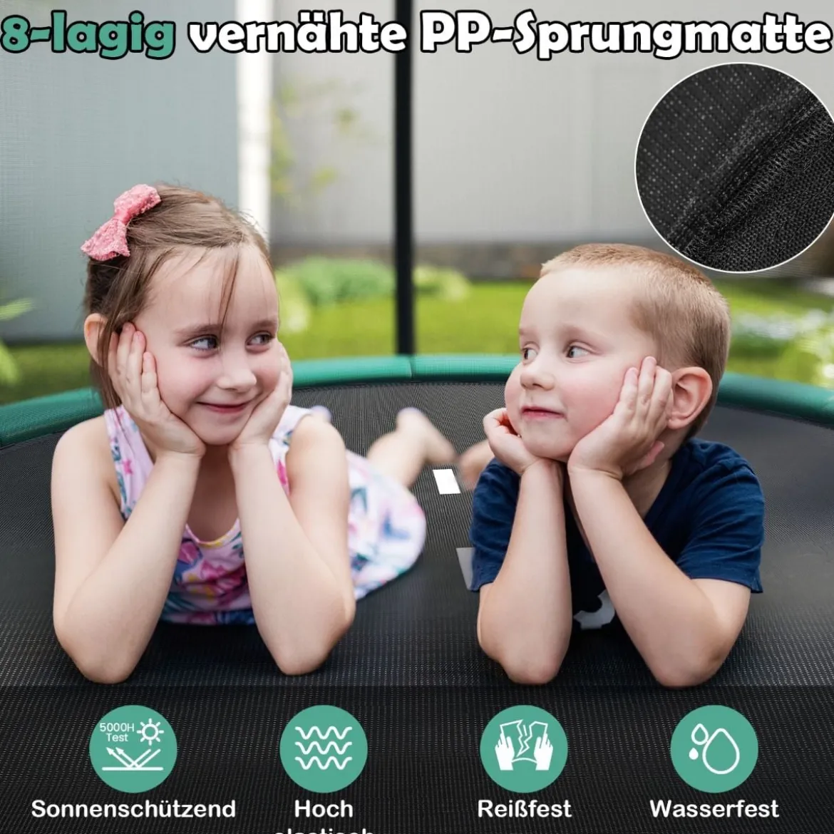 Ø244 cm Trampolin mit Leiter & Sicherheitsnetz Rund Gartentrampolin Kindertrampolin Grün