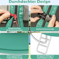Ø244 cm Trampolin mit Leiter & Sicherheitsnetz Rund Gartentrampolin Kindertrampolin Grün