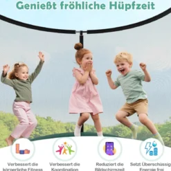 Ø244 cm Trampolin mit Leiter & Sicherheitsnetz Rund Gartentrampolin Kindertrampolin Grün