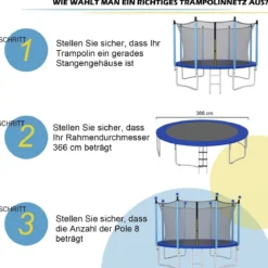 Ø366 cm Trampolin Sicherheitsnetz für Gartentrampoline innenliegend Schwarz