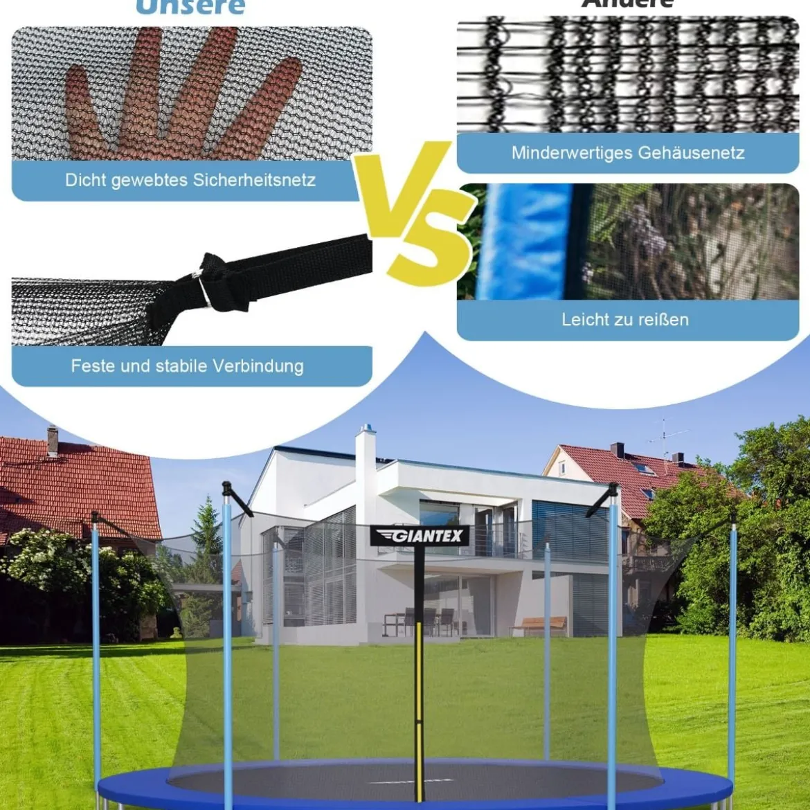 Ø366 cm Trampolin Sicherheitsnetz für Gartentrampoline innenliegend Schwarz