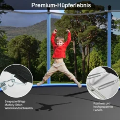 Ø 427 cm Trampolin Trampolin Komplettset mit Leiter Outdoor Schwarz + Blau