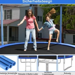 Ø 427 cm Trampolin Trampolin Komplettset mit Leiter Outdoor Schwarz + Blau