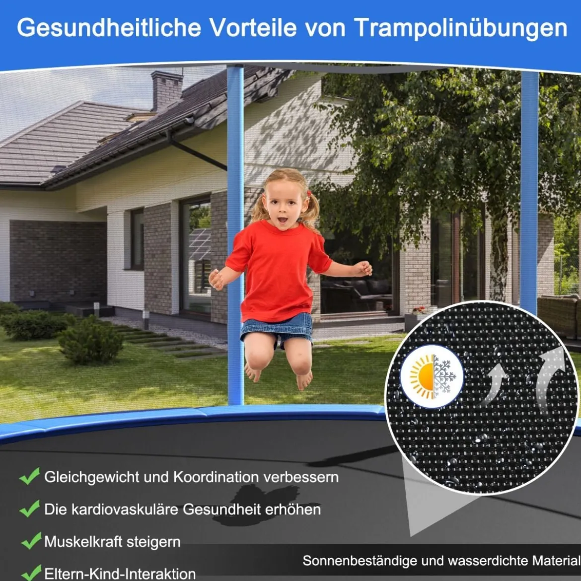 Ø 427 cm Trampolin Trampolin Komplettset mit Leiter Outdoor Schwarz + Blau