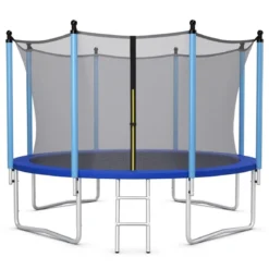 Ø 427 cm Trampolin Trampolin Komplettset mit Leiter Outdoor Schwarz + Blau