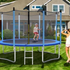 Ø 427 cm Trampolin Trampolin Komplettset mit Leiter Outdoor Schwarz + Blau