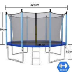 Ø 427 cm Trampolin Trampolin Komplettset mit Leiter Outdoor Schwarz + Blau
