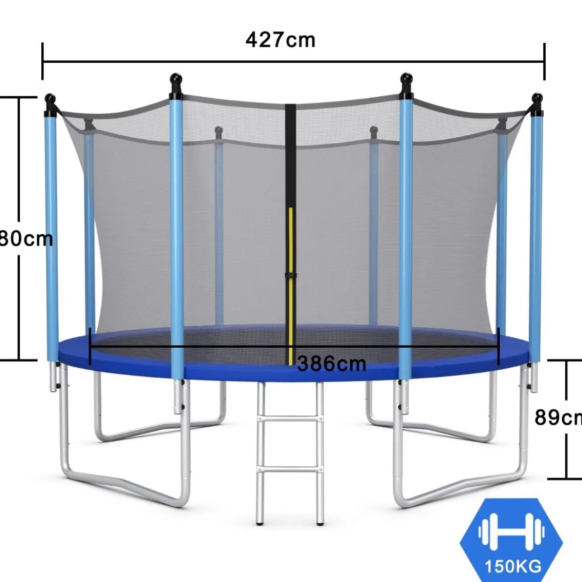 Ø 427 cm Trampolin Trampolin Komplettset mit Leiter Outdoor Schwarz + Blau