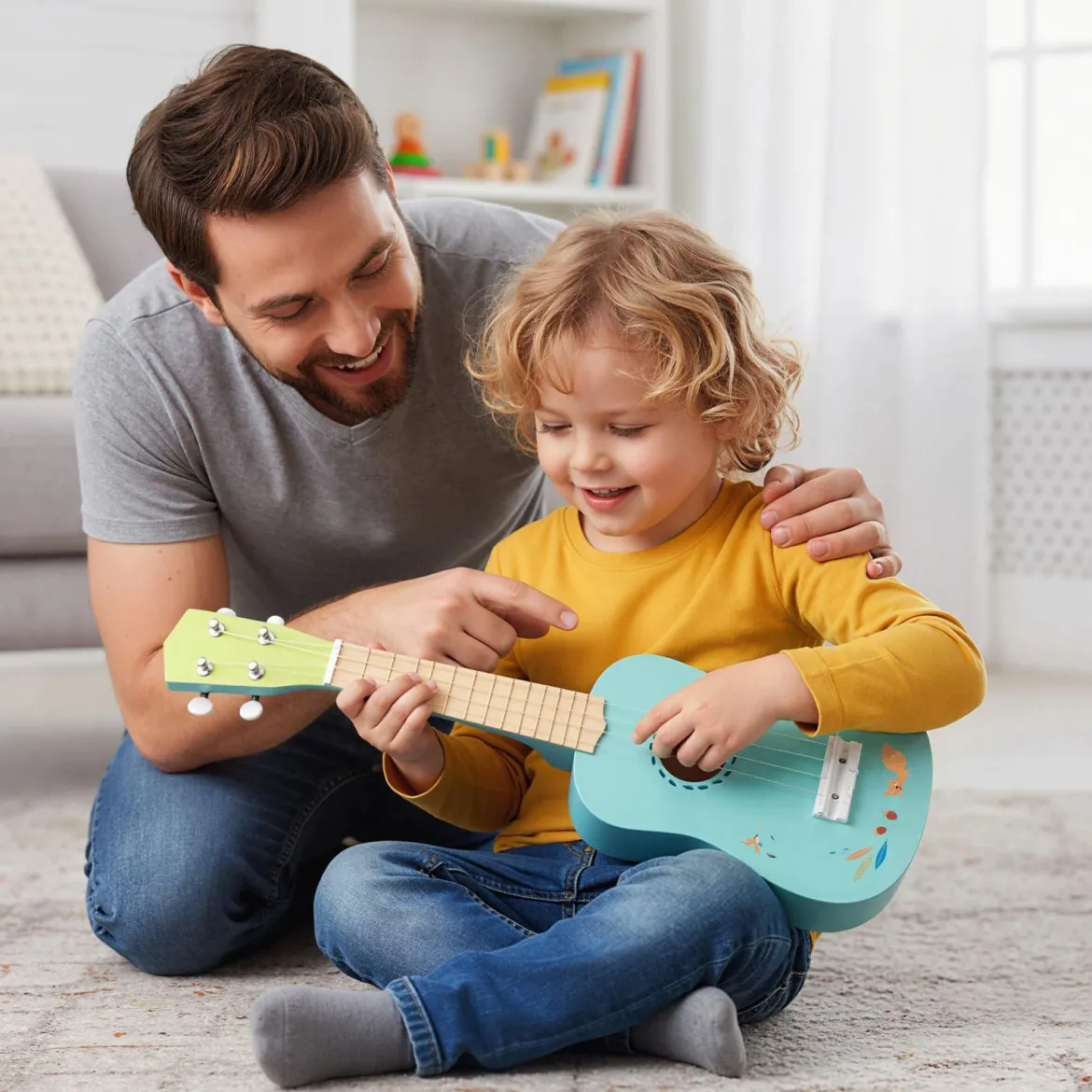 53 cm Ukulele Gitarre für Kinder 4-saitige Mini-Ukulele mit Bassholz-Korpus für Kinder ab 3 Jahren Hellblau