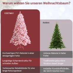 180 cm Verschneiter Künstlicher Weihnachtsbaum mit 920 Zweigen und Metallständer Rosa