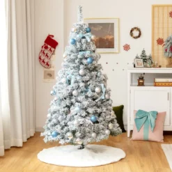 150 cm verschneiter & künstlicher Weihnachtsbaum mit LED-Lichter Tannenbaum Grün + Weiß