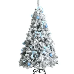150 cm verschneiter & künstlicher Weihnachtsbaum mit LED-Lichter Tannenbaum Grün + Weiß
