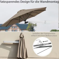 247 cm Wandschirm Terrassenschirm mit verstellbarem Mast Sonnenschirm mit Windventil Braun