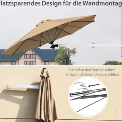 247 cm Wandschirm Terrassenschirm mit verstellbarem Mast Sonnenschirm mit Windventil Beige