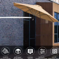 247 cm Wandschirm Terrassenschirm mit verstellbarem Mast Sonnenschirm mit Windventil Beige
