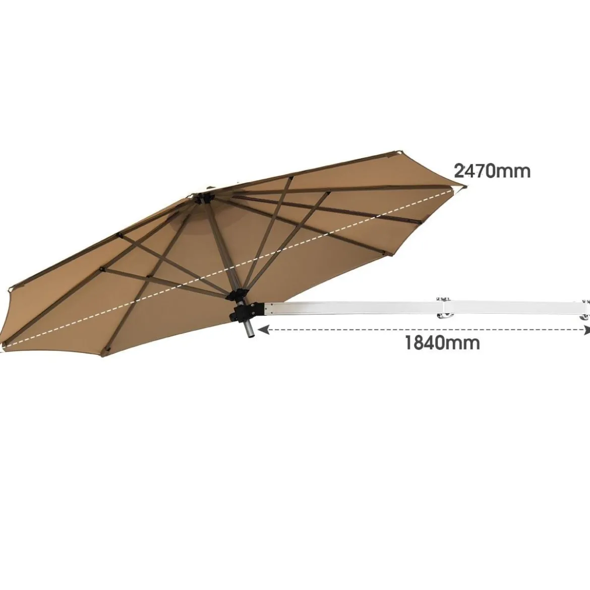 247 cm Wandschirm Terrassenschirm mit verstellbarem Mast Sonnenschirm mit Windventil Beige