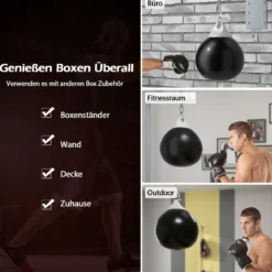 Ø45 cm Wasserboxsack 50 kg Boxing Punching Bag mit Verstellbarer Metallkette Schwarz