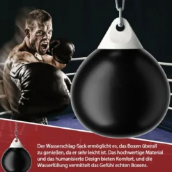 Ø45 cm Wasserboxsack 50 kg Boxing Punching Bag mit Verstellbarer Metallkette Schwarz