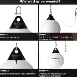 Ø45 cm Wasserboxsack 50 kg Boxing Punching Bag mit Verstellbarer Metallkette Weiß