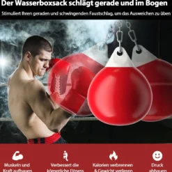 Ø45 cm Wasserboxsack 50 kg Boxing Punching Bag mit Verstellbarer Metallkette Rot