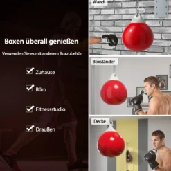 Ø45 cm Wasserboxsack 50 kg Boxing Punching Bag mit Verstellbarer Metallkette Rot
