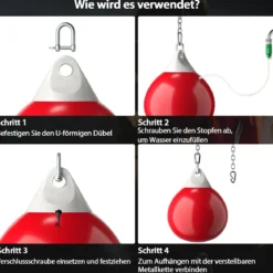 Ø45 cm Wasserboxsack 50 kg Boxing Punching Bag mit Verstellbarer Metallkette Rot