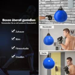 Ø45 cm Wasserboxsack 50 kg Boxing Punching Bag mit Verstellbarer Metallkette Blau