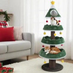 179 cm Weihnachten Kratzbaum mit 3 Plattformen & 11 Bällen Katzenbaum Katzenmöbel