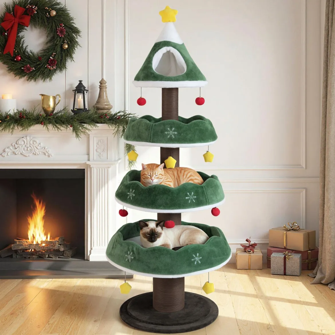 179 cm Weihnachten Kratzbaum mit 3 Plattformen & 11 Bällen Katzenbaum Katzenmöbel