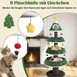 179 cm Weihnachten Kratzbaum mit 3 Plattformen & 11 Bällen Katzenbaum Katzenmöbel
