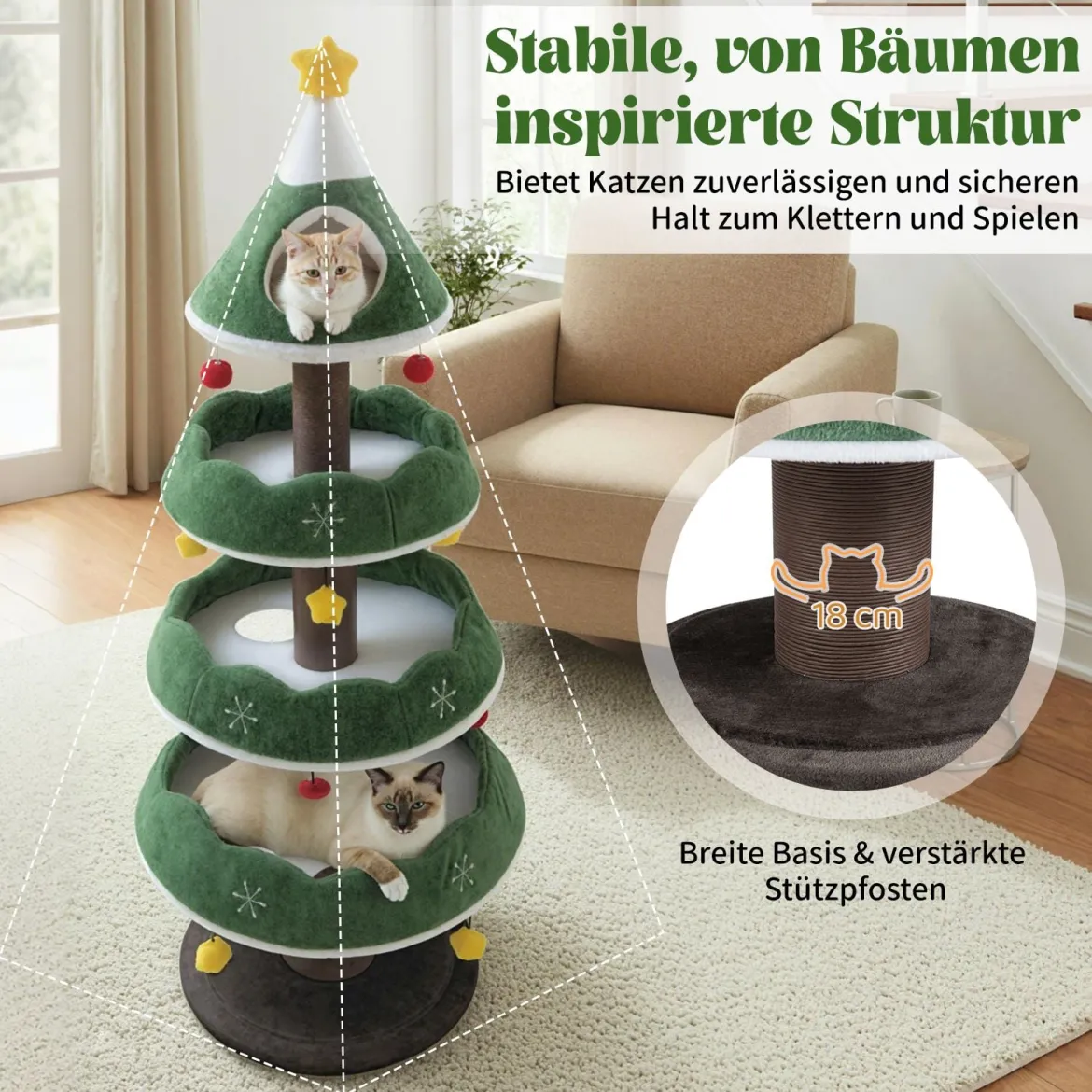 179 cm Weihnachten Kratzbaum mit 3 Plattformen & 11 Bällen Katzenbaum Katzenmöbel