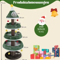 179 cm Weihnachten Kratzbaum mit 3 Plattformen & 11 Bällen Katzenbaum Katzenmöbel