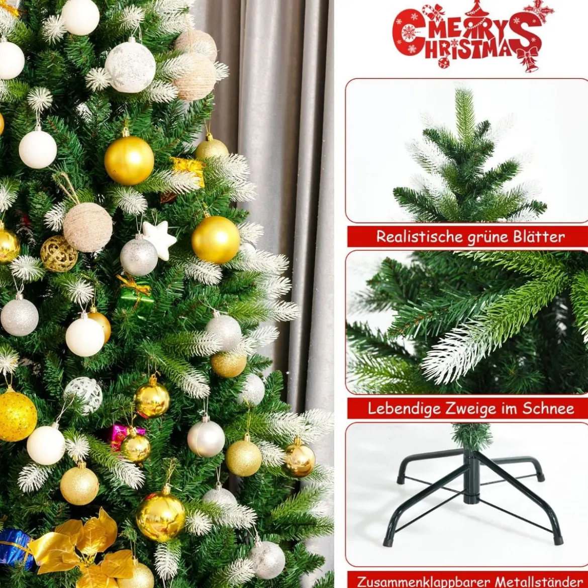 180 cm Weihnachtsbaum Künstlicher Tannenbaum mit 850 PVC-Zweigen