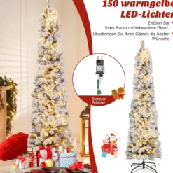 180 cm Weihnachtsbaum Schneebedeckter Christbaum mit 150 Warmweißen Lichtern