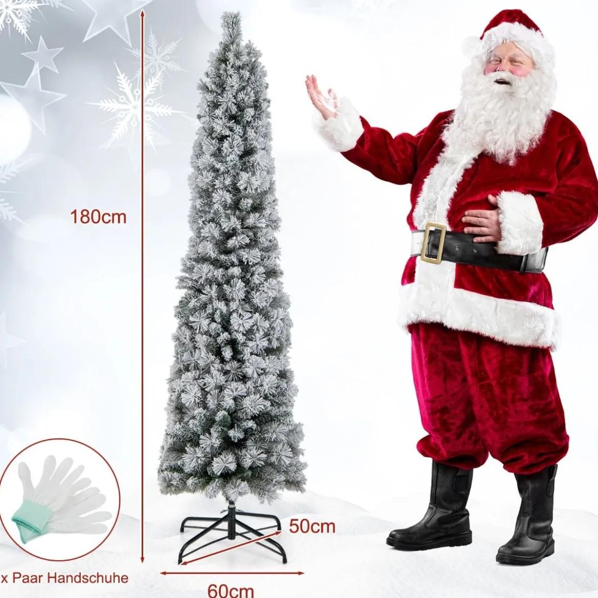180 cm Weihnachtsbaum Schneebedeckter Christbaum mit 150 Warmweißen Lichtern
