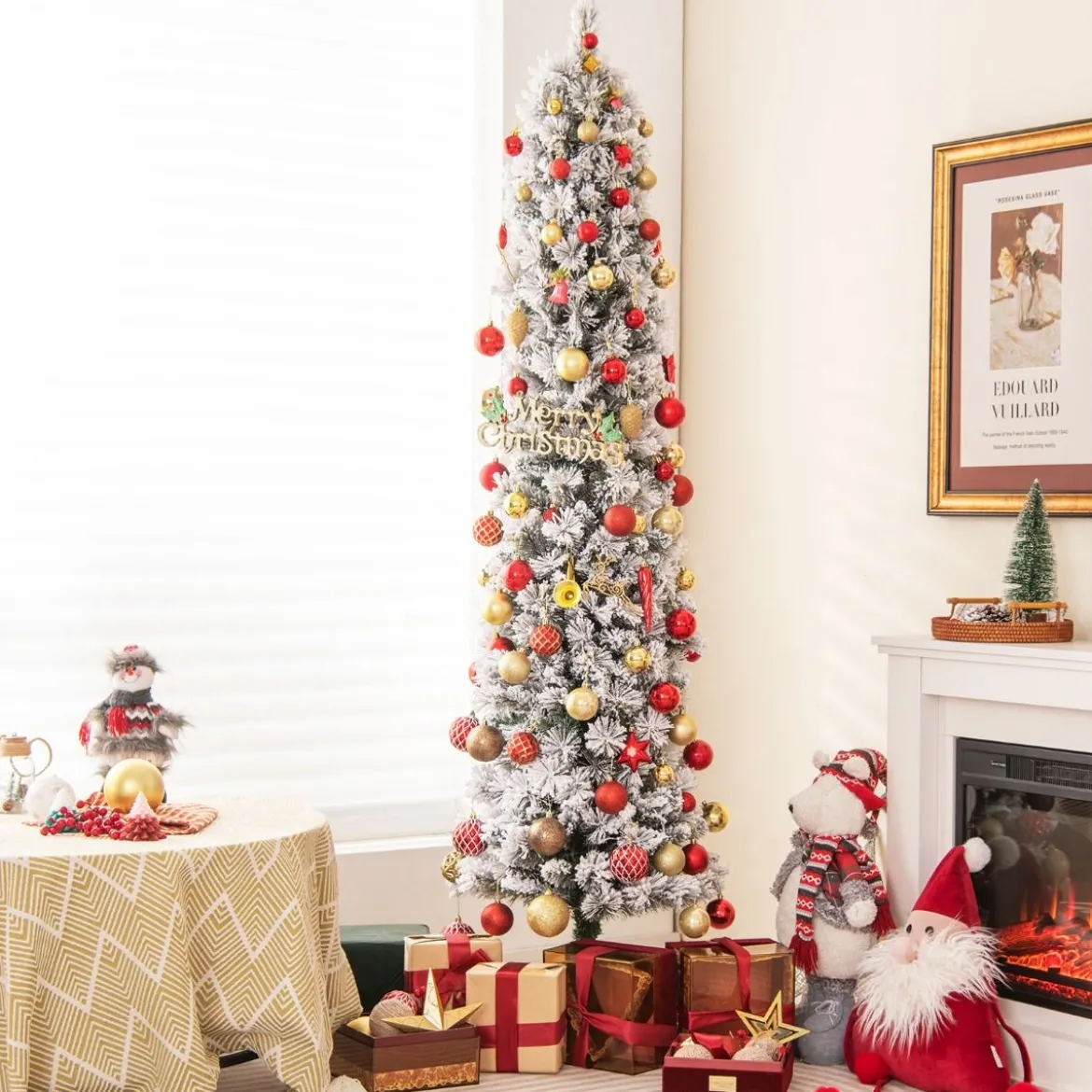 180 cm Weihnachtsbaum Schneebedeckter Christbaum mit 150 Warmweißen Lichtern