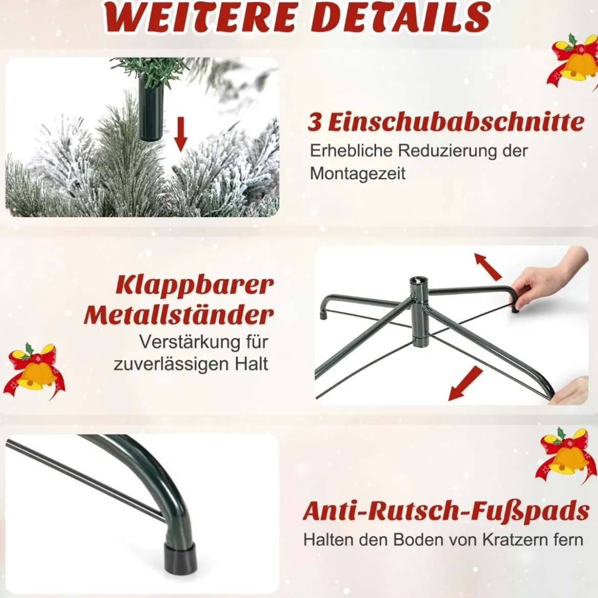 180 cm Weihnachtsbaum Schneebedeckter Christbaum mit 150 Warmweißen Lichtern