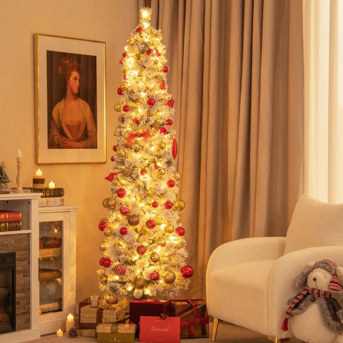 180 cm Weihnachtsbaum Schneebedeckter Christbaum mit 150 Warmweißen Lichtern