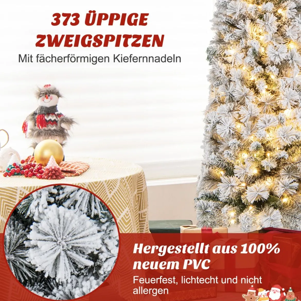 180 cm Weihnachtsbaum Schneebedeckter Christbaum mit 150 Warmweißen Lichtern
