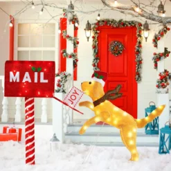 108 cm Weihnachtsbriefkasten & Hund vorbeleuchtete festliche Dekoration mit 120 warmweißen LED-Leuchten Rot