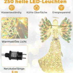 158cm Weihnachtsengel mit 250 Kaltweißen LED-Lichtern & Heiligenschein & Flöte Weihnachtsdeko