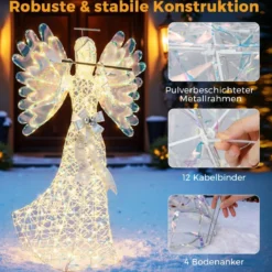 158cm Weihnachtsengel mit 250 Kaltweißen LED-Lichtern & Heiligenschein & Flöte Weihnachtsdeko