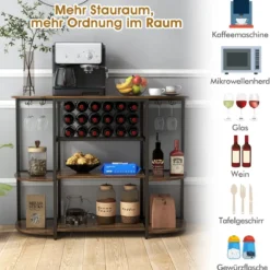 120 cm Weinregal mit Glashalter & Regalen 3 Ebenen Flaschenregal Rustikales Braun