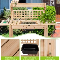 Coatway Gärtnertisch Holz Pflanztisch Garten Arbeitstisch Gartentisch multifunktionale Pflanz-Bank 101 x 45 x 141 cm