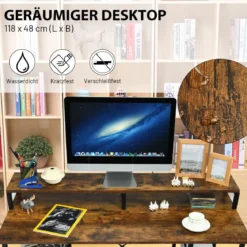 Computertisch mit Ablagefächern Monitorständer Arbeittisch Schreibtisch 118 x 48 x 88 cm Schwarz + Braun