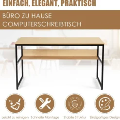 Computertisch mit Ablagefläche Metallstruktur Schreibtisch für Arbeitszimmer Office Schlafzimmer Natur