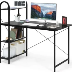 Computertisch mit Ablagefläche mit verstellbaren Untersetzern Bürotisch Homeoffice-Schreibtisch Schwarz